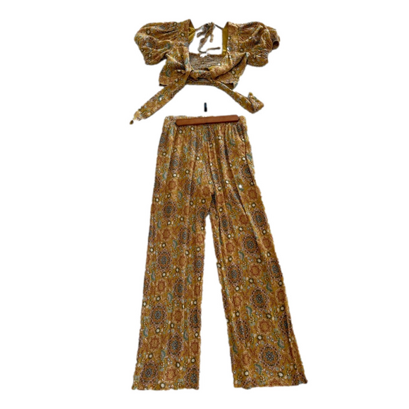 En Creme Pants - En Creme Mustard and gold Patterned top and pants